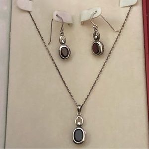 COLDWATER CREEK Sterling Silver & Garnet Necklace & Earring Set NIB